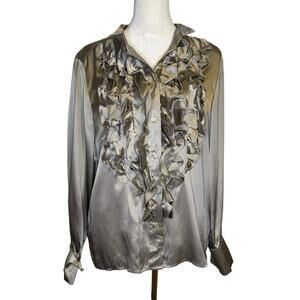 See by Chloe silver gray silk button down long sleeve blouse size 8
